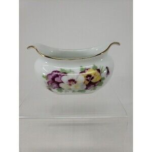 SAJI Sugar Bowl Vintage Pansy Flowers Gold Color Trim No Chips or Cracks  *READ*